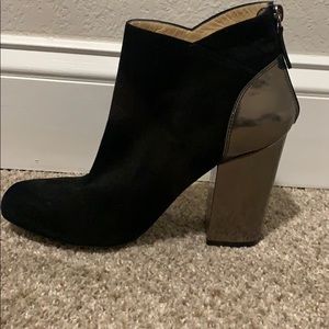 MARVIN K. ITALY BLACK SUEDE PEWTER HEELED BOOTIES